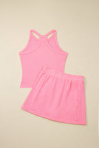Sachet Pink Slim Tank Top Elastic Waist Mini Skort 2pcs Outfit