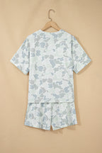 Multicolour Camouflage Print Casual Tee Drawstring Short Set