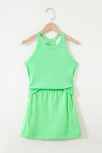 Sachet Pink Slim Tank Top Elastic Waist Mini Skort 2pcs Outfit